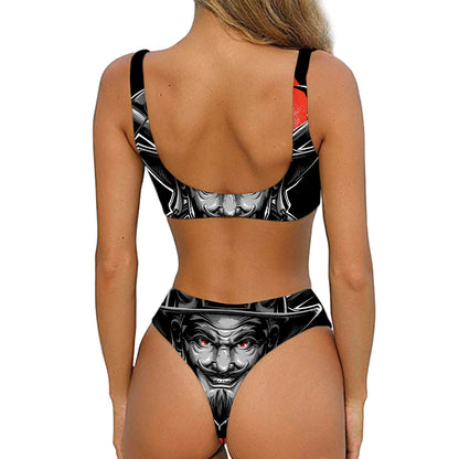 Firefighter Devil Print Front Bow Tie Bikini