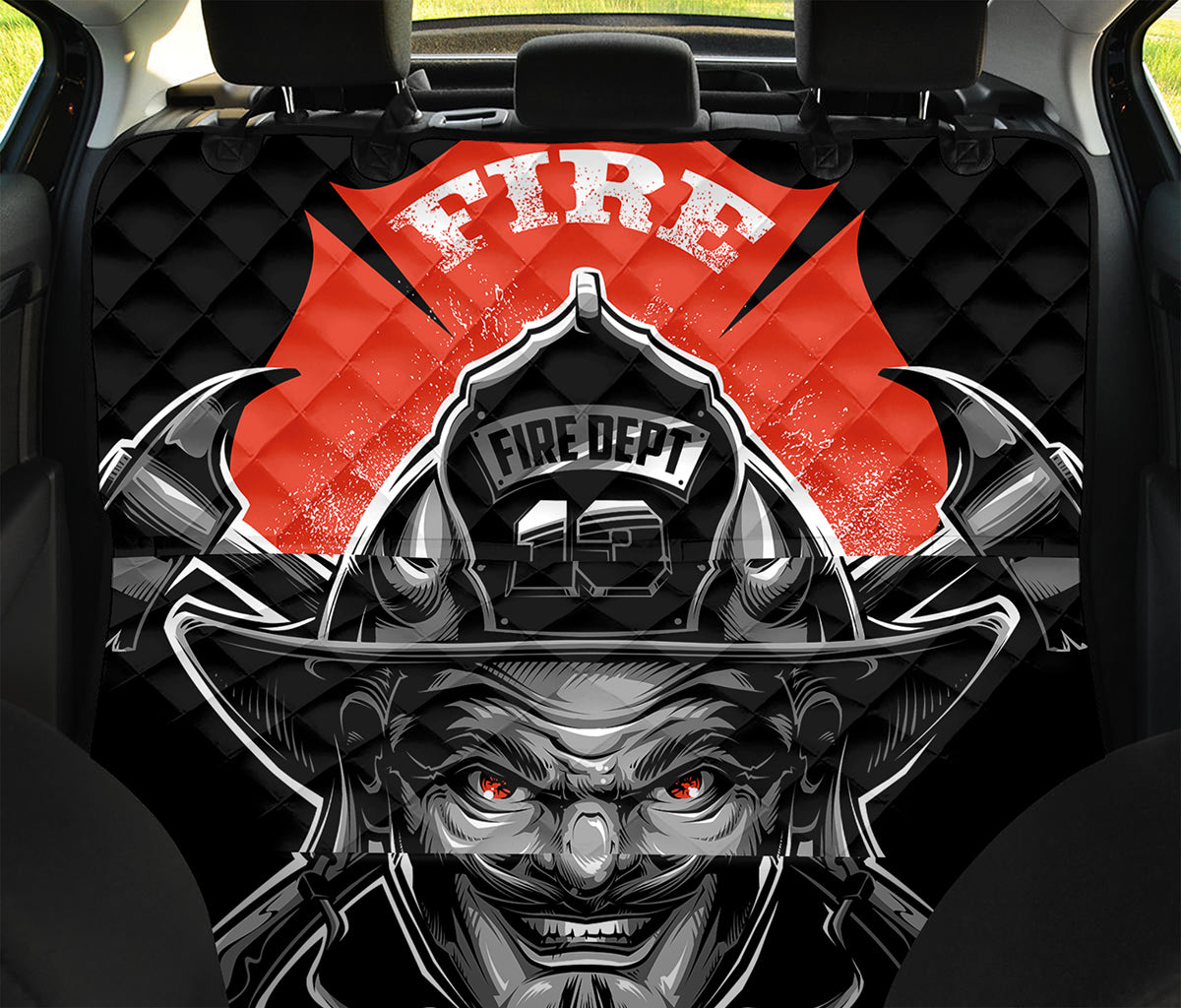 Firefighter Devil Print Pet Car Back Seat Cover