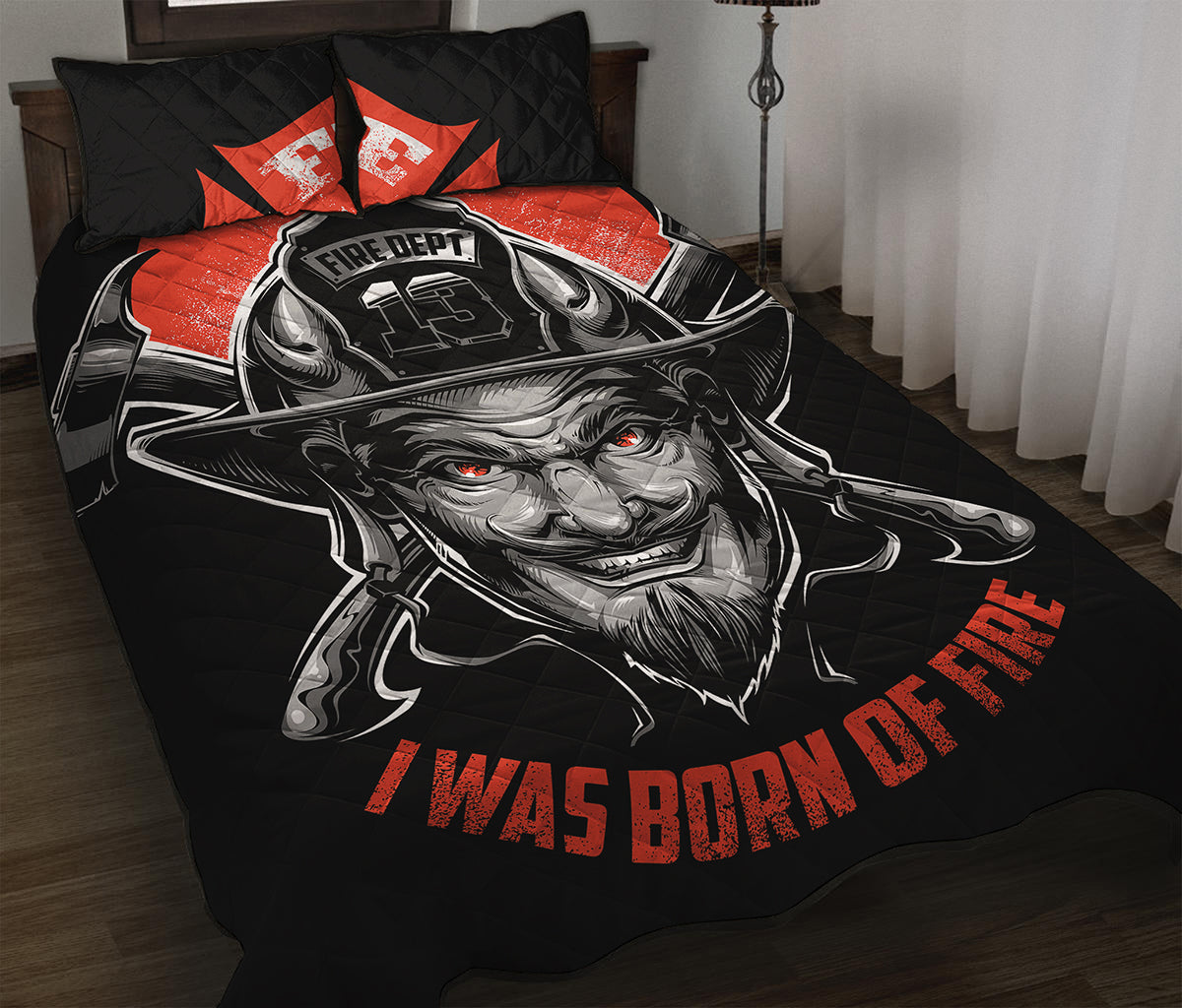 Firefighter Devil Print Quilt Bed Set