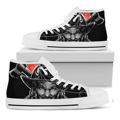 Firefighter Devil Print White High Top Shoes