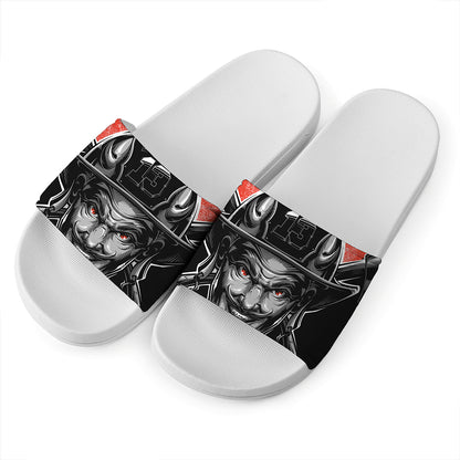Firefighter Devil Print White Slide Sandals