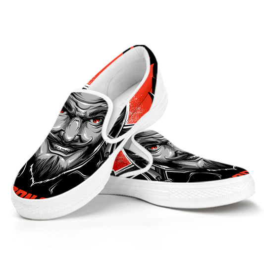 Firefighter Devil Print White Slip On Shoes