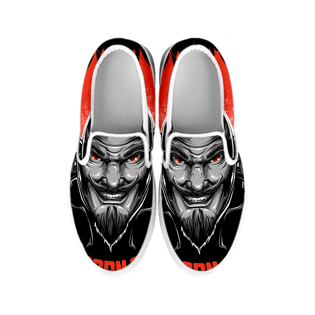 Firefighter Devil Print White Slip On Shoes