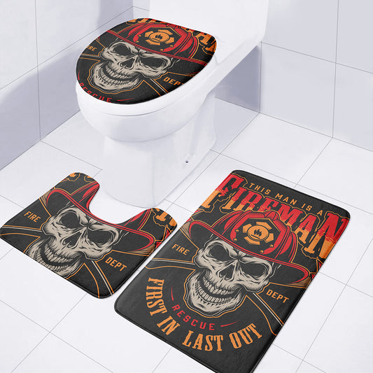 Firefighter First In Last Out Print 3 Piece Bath Mat Set