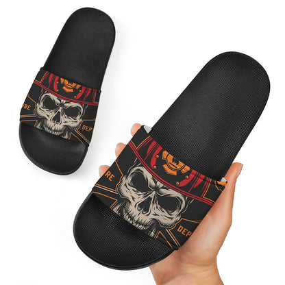 Firefighter First In Last Out Print Black Slide Sandals