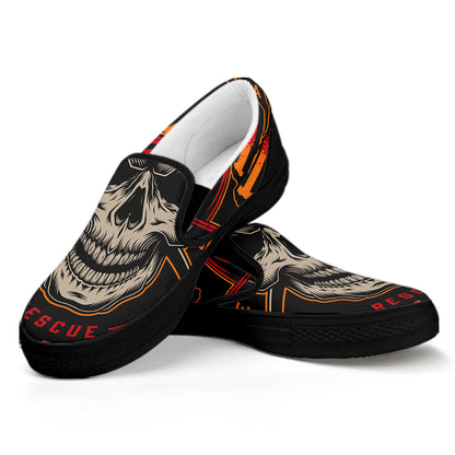 Firefighter First In Last Out Print Black Slip On Shoes
