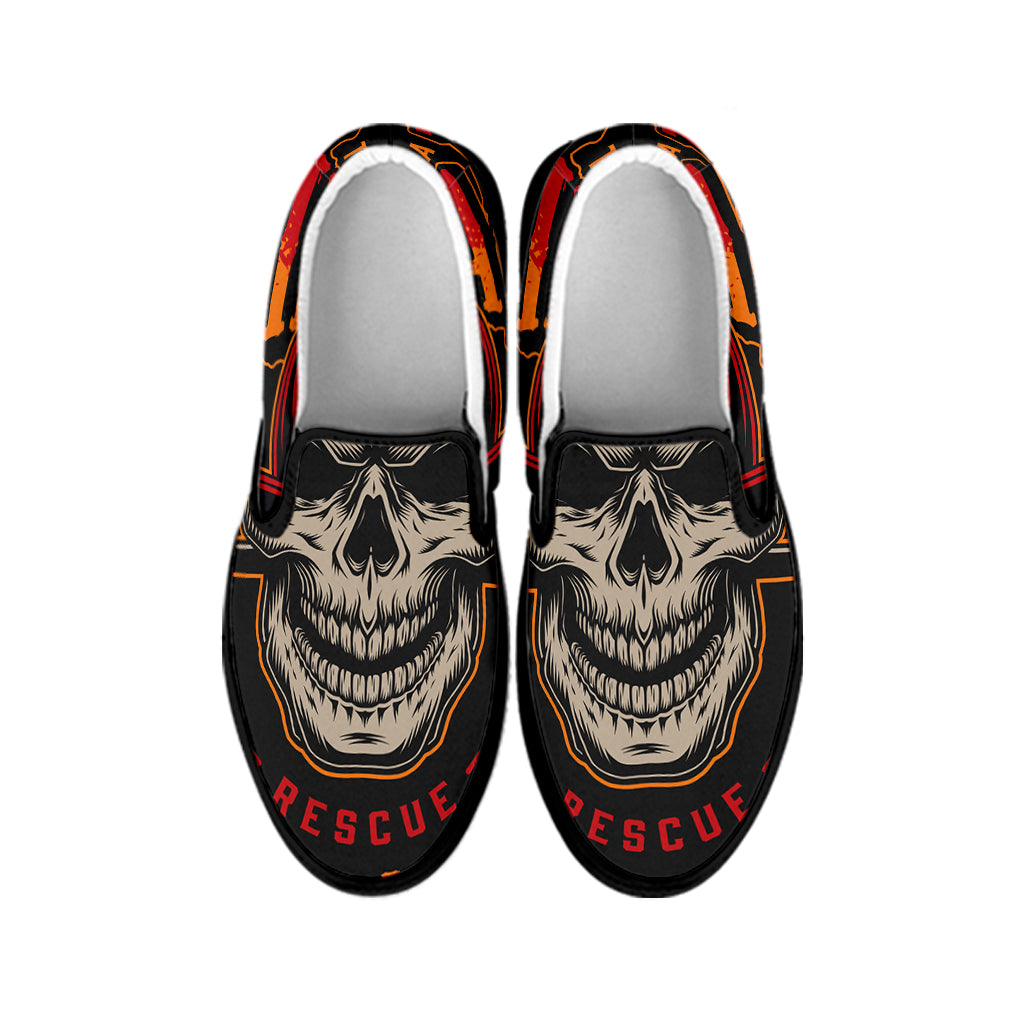Firefighter First In Last Out Print Black Slip On Shoes
