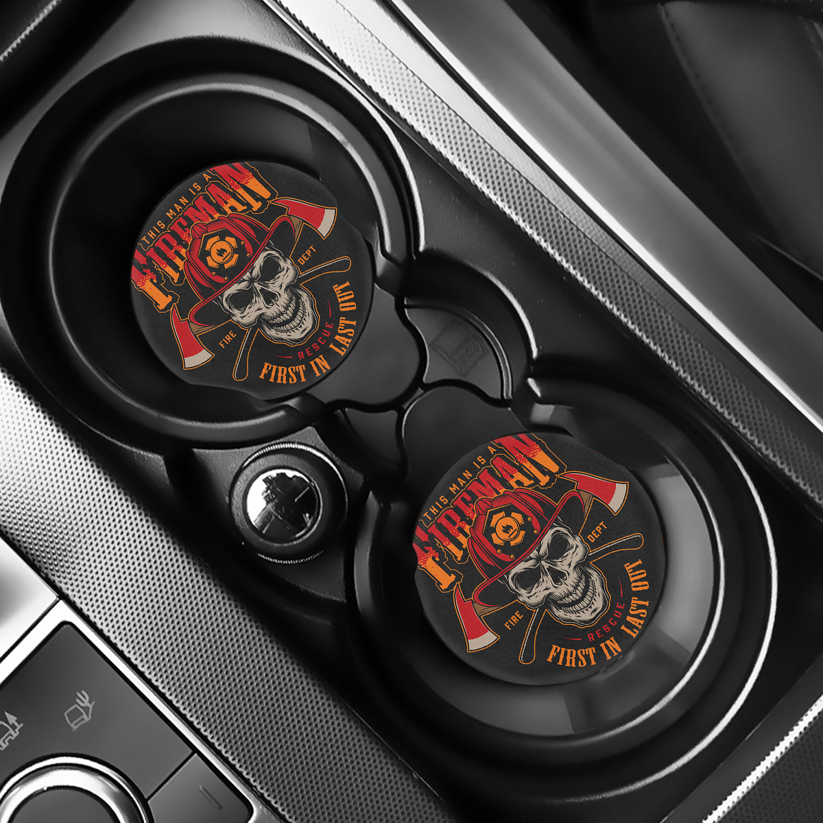Firefighter First In Last Out Print Car Coasters