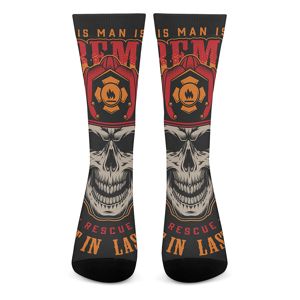Firefighter First In Last Out Print Crew Socks
