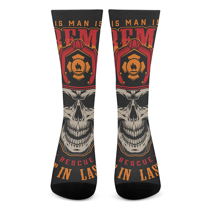 Firefighter First In Last Out Print Crew Socks
