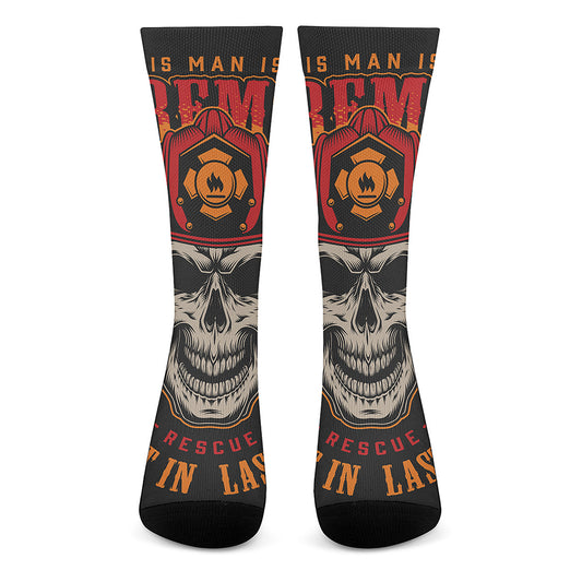 Firefighter First In Last Out Print Crew Socks