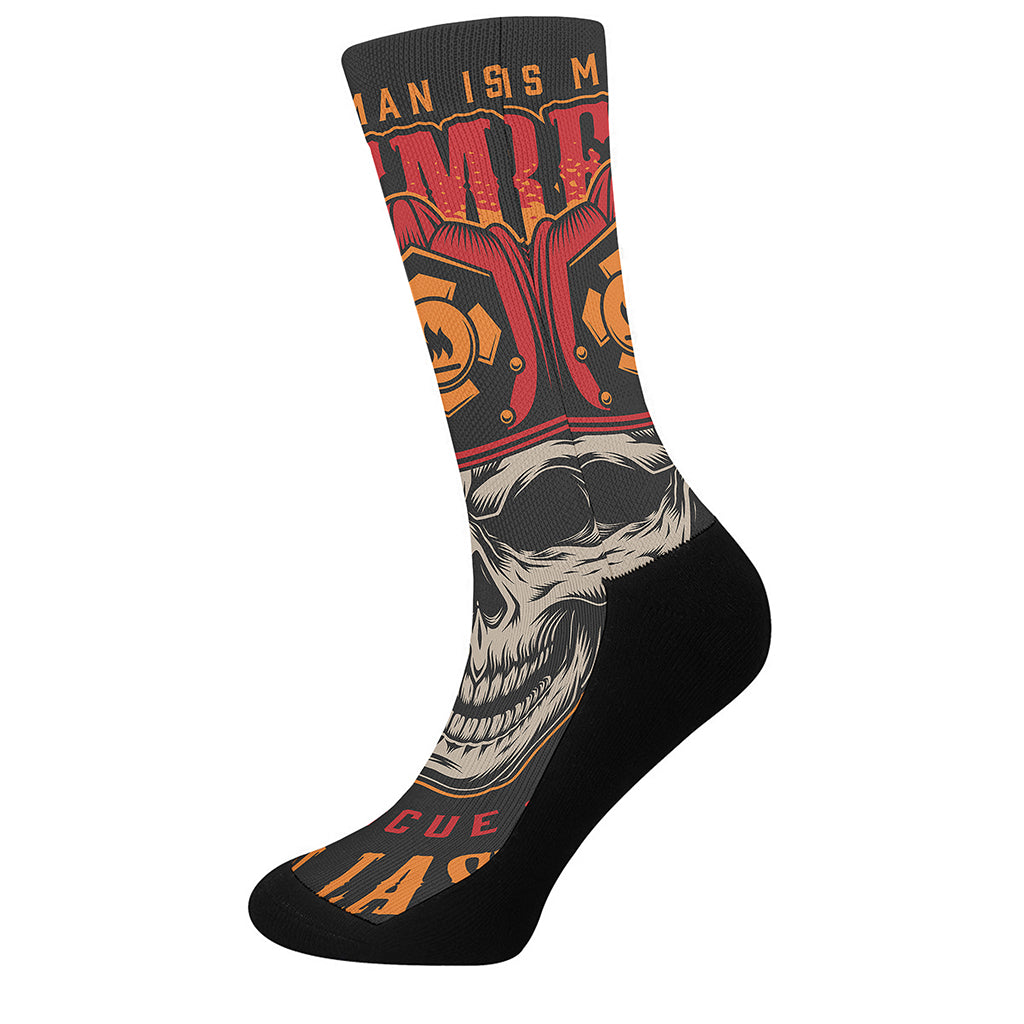 Firefighter First In Last Out Print Crew Socks
