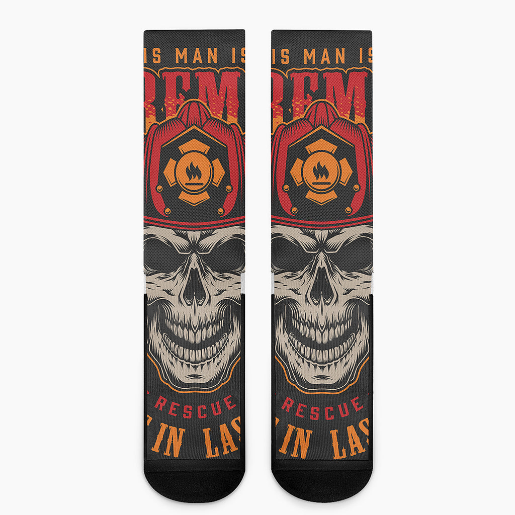 Firefighter First In Last Out Print Crew Socks