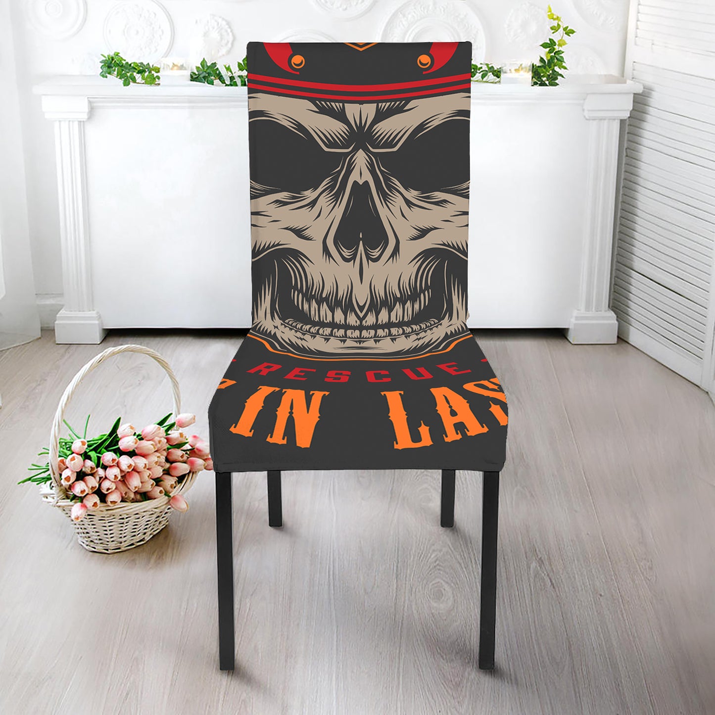 Firefighter First In Last Out Print Dining Chair Slipcover