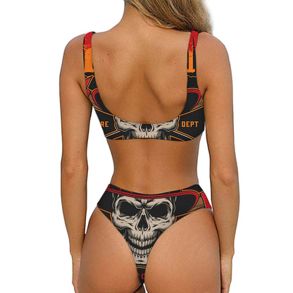 Firefighter First In Last Out Print Front Bow Tie Bikini