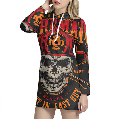 Firefighter First In Last Out Print Pullover Hoodie Dress