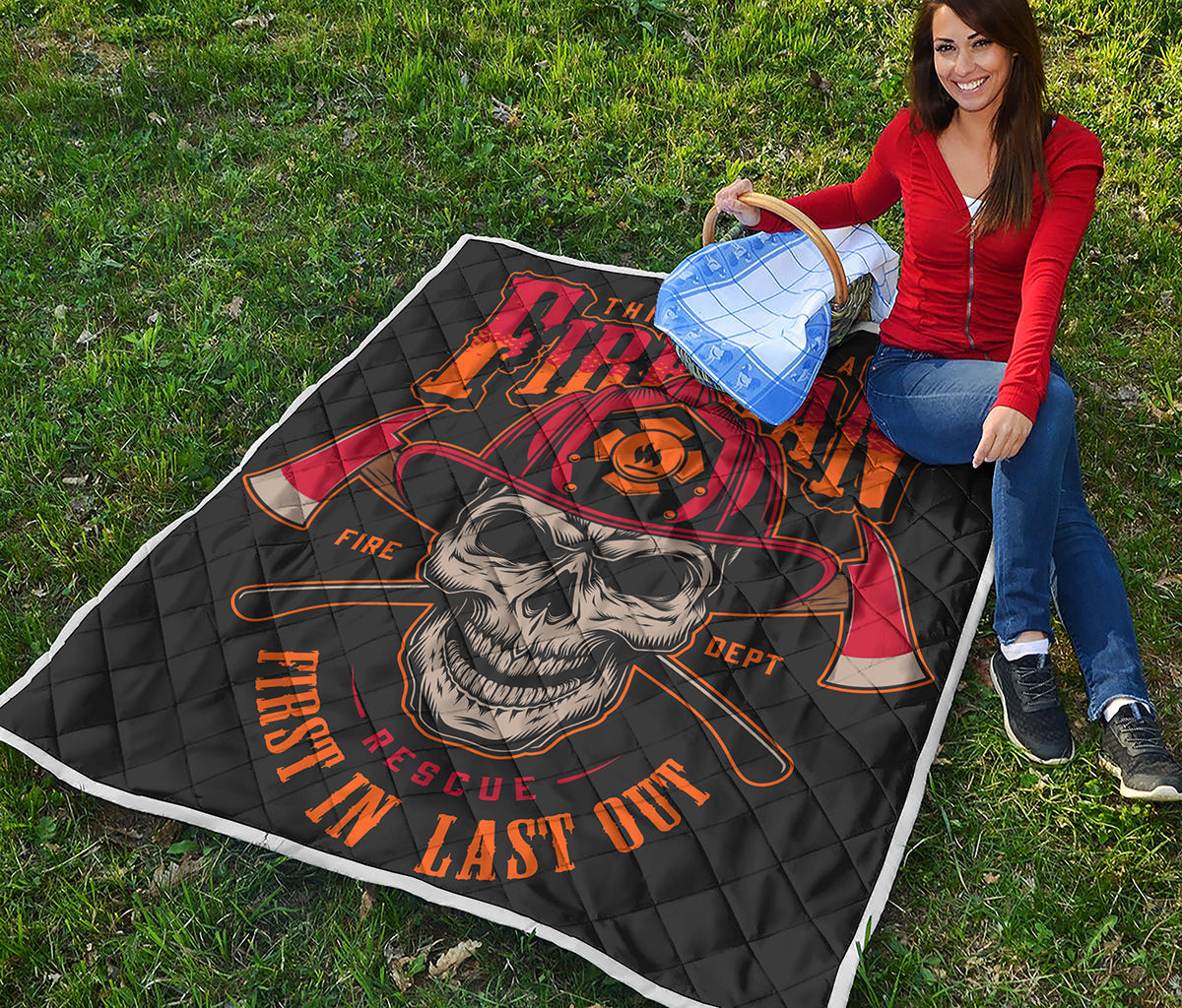 Firefighter First In Last Out Print Quilt