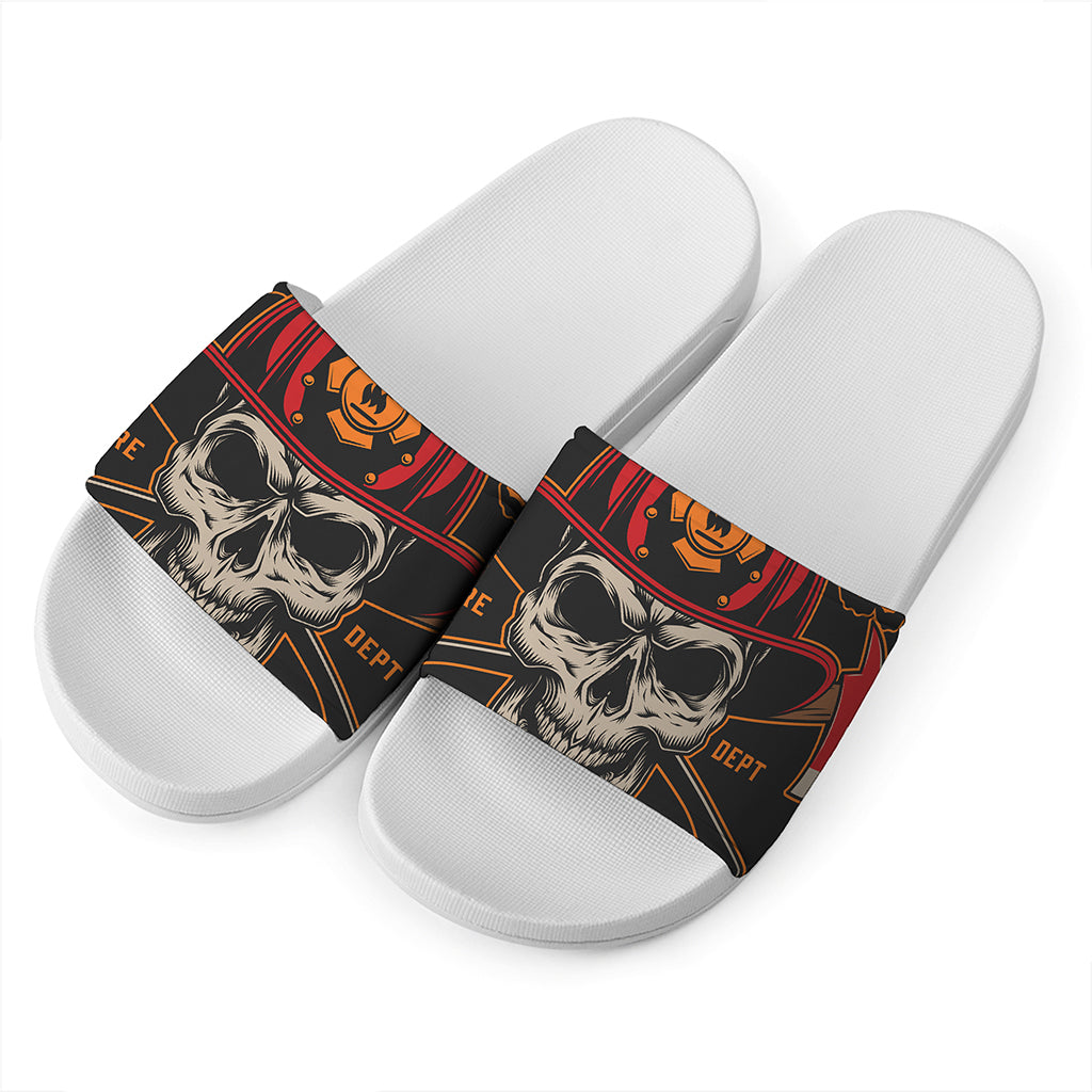Firefighter First In Last Out Print White Slide Sandals