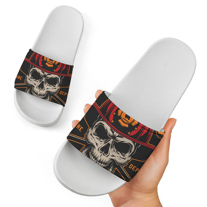 Firefighter First In Last Out Print White Slide Sandals