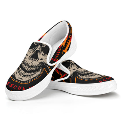 Firefighter First In Last Out Print White Slip On Shoes