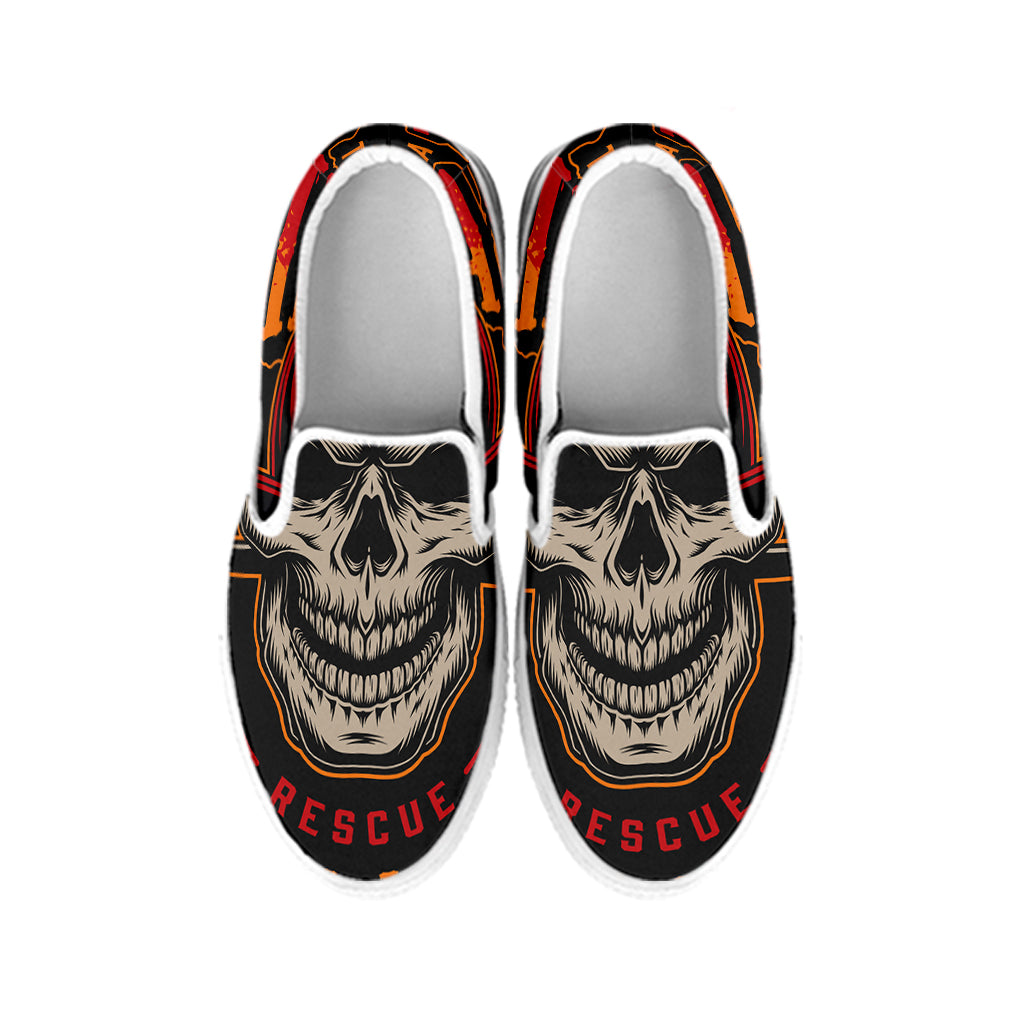Firefighter First In Last Out Print White Slip On Shoes