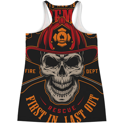 Firefighter First In Last Out Print Women's Racerback Tank Top