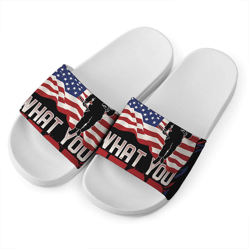 Firefighter I Fight What You Fear Print White Slide Sandals