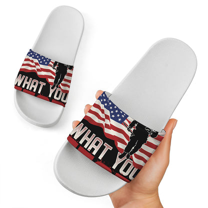 Firefighter I Fight What You Fear Print White Slide Sandals