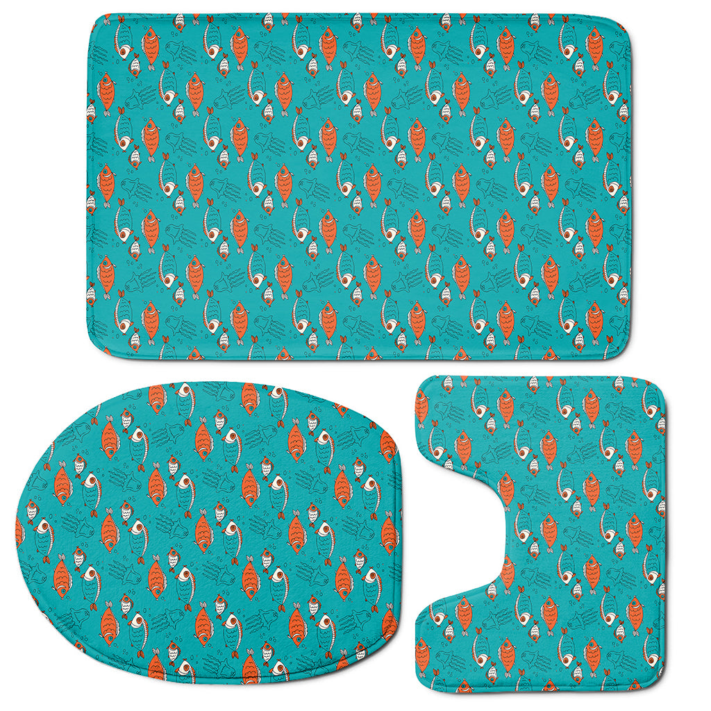 Fish And Jellyfish Pattern Print 3 Piece Bath Mat Set