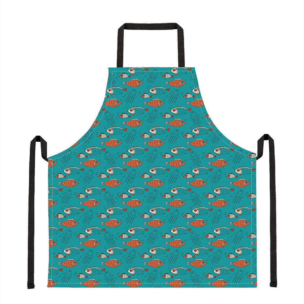 Fish And Jellyfish Pattern Print Apron