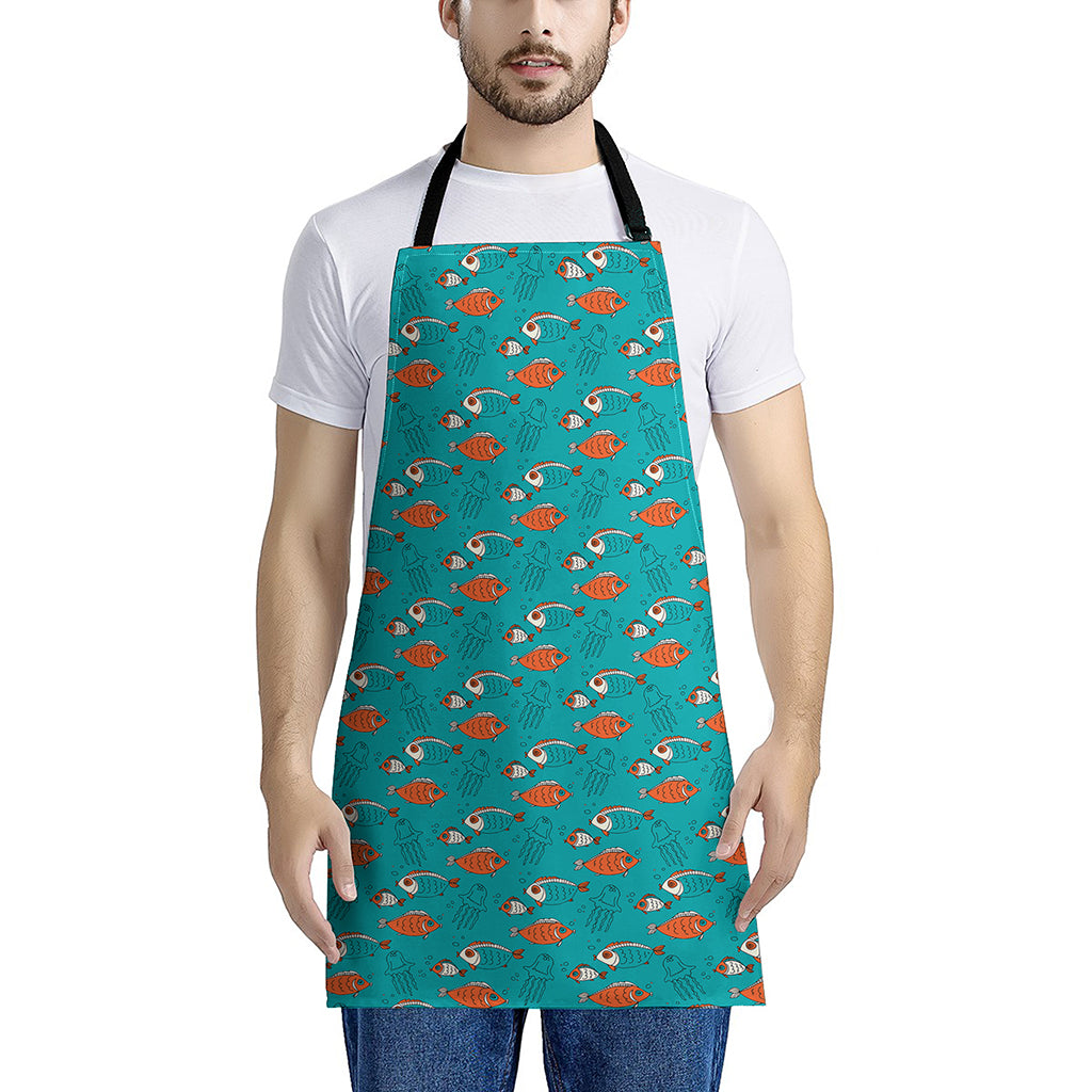 Fish And Jellyfish Pattern Print Apron