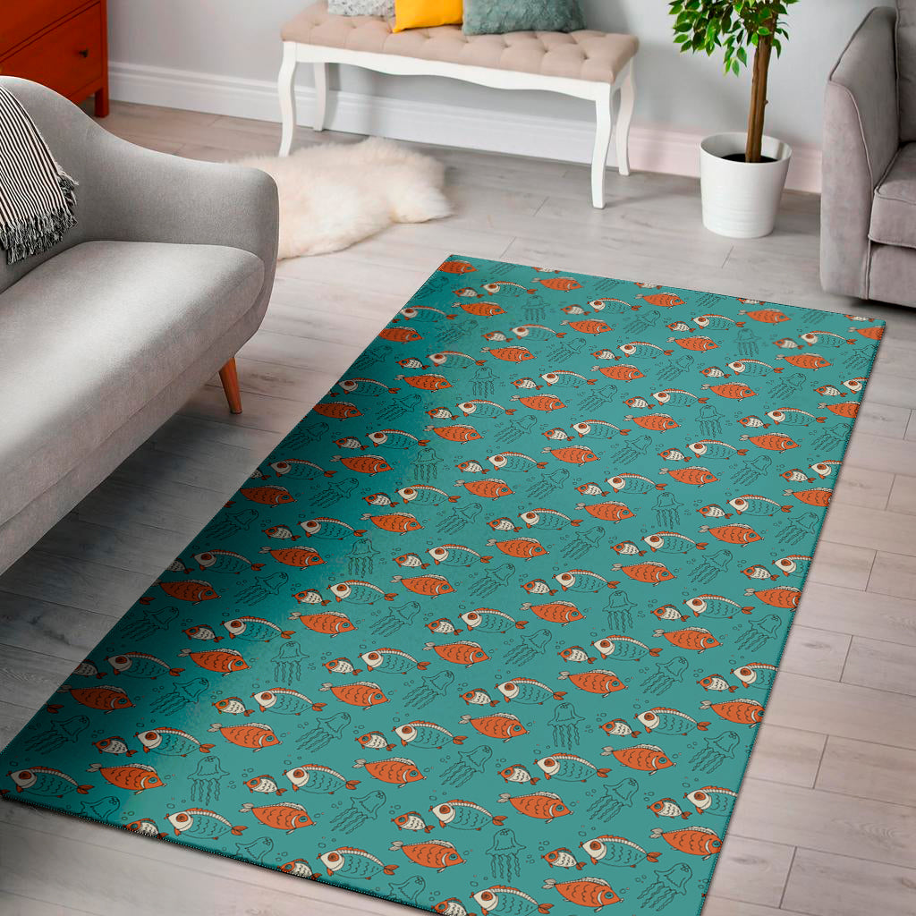 Fish And Jellyfish Pattern Print Area Rug