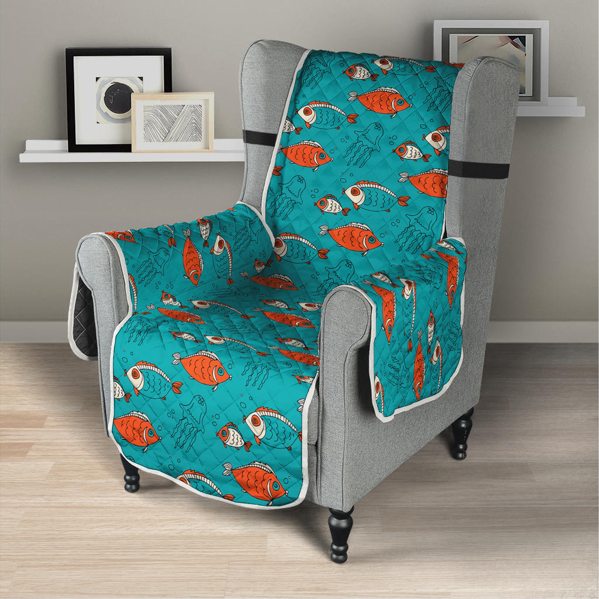 Fish And Jellyfish Pattern Print Armchair Protector