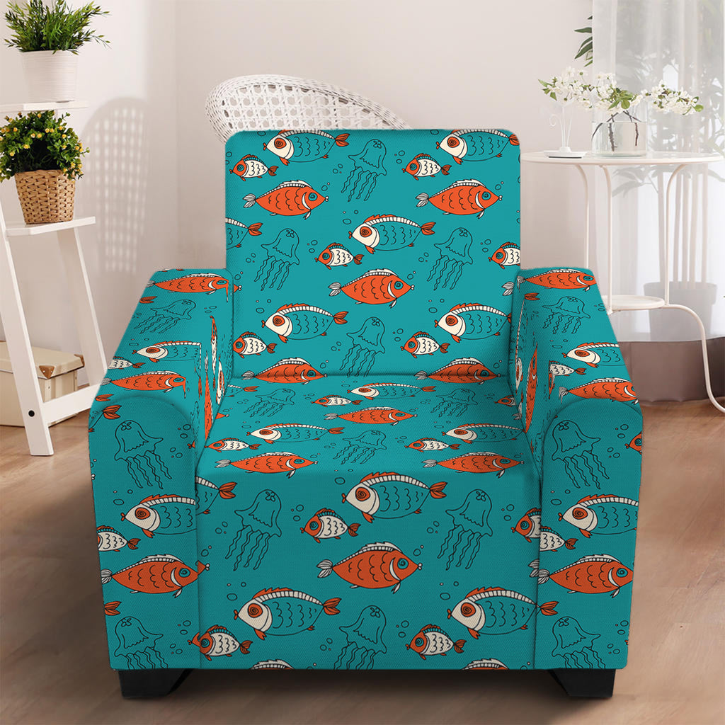 Fish And Jellyfish Pattern Print Armchair Slipcover