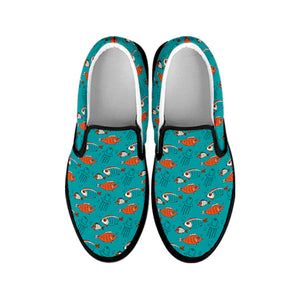 Fish And Jellyfish Pattern Print Black Slip On Shoes