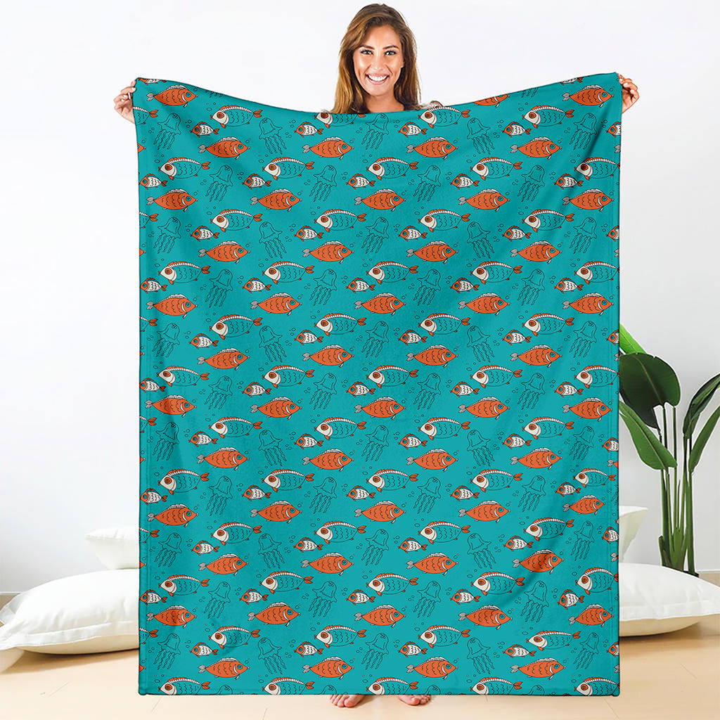 Fish And Jellyfish Pattern Print Blanket