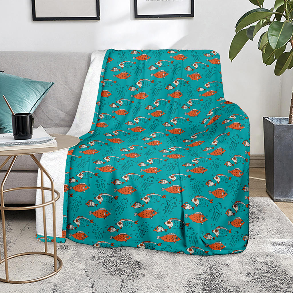 Fish And Jellyfish Pattern Print Blanket