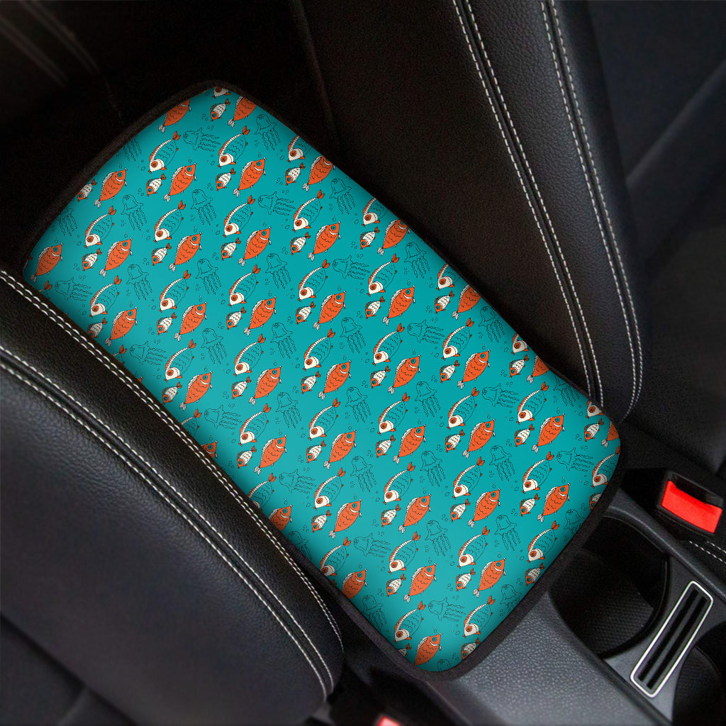 Fish And Jellyfish Pattern Print Car Center Console Cover