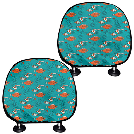 Fish And Jellyfish Pattern Print Car Headrest Covers