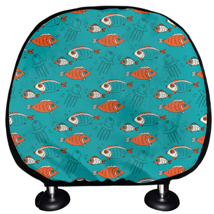 Fish And Jellyfish Pattern Print Car Headrest Covers