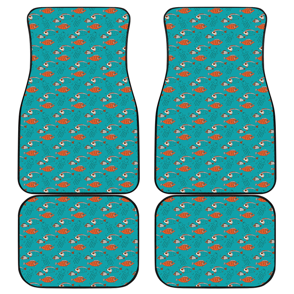 Fish And Jellyfish Pattern Print Front and Back Car Floor Mats