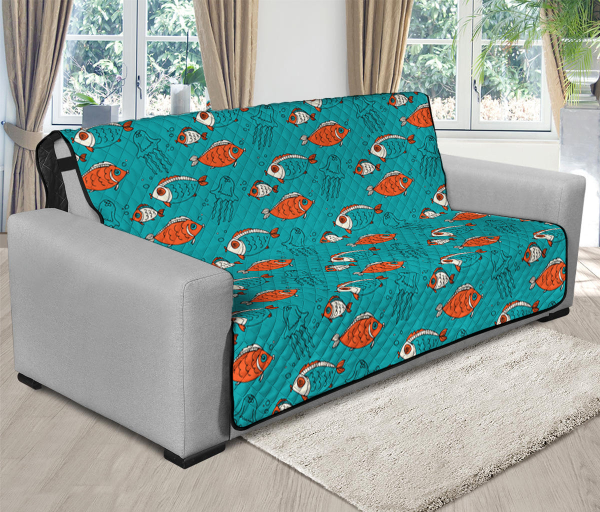 Fish And Jellyfish Pattern Print Futon Protector