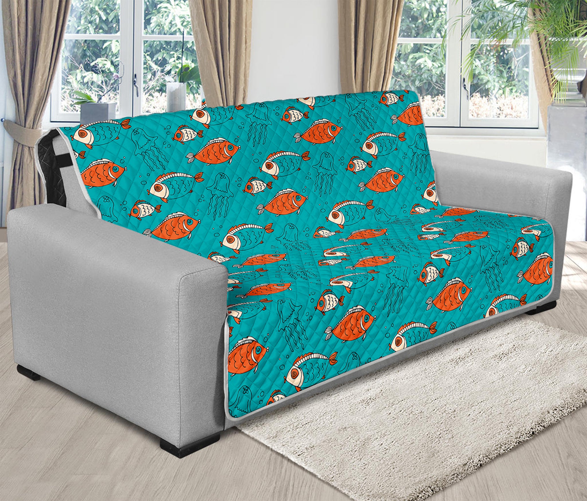 Fish And Jellyfish Pattern Print Futon Protector