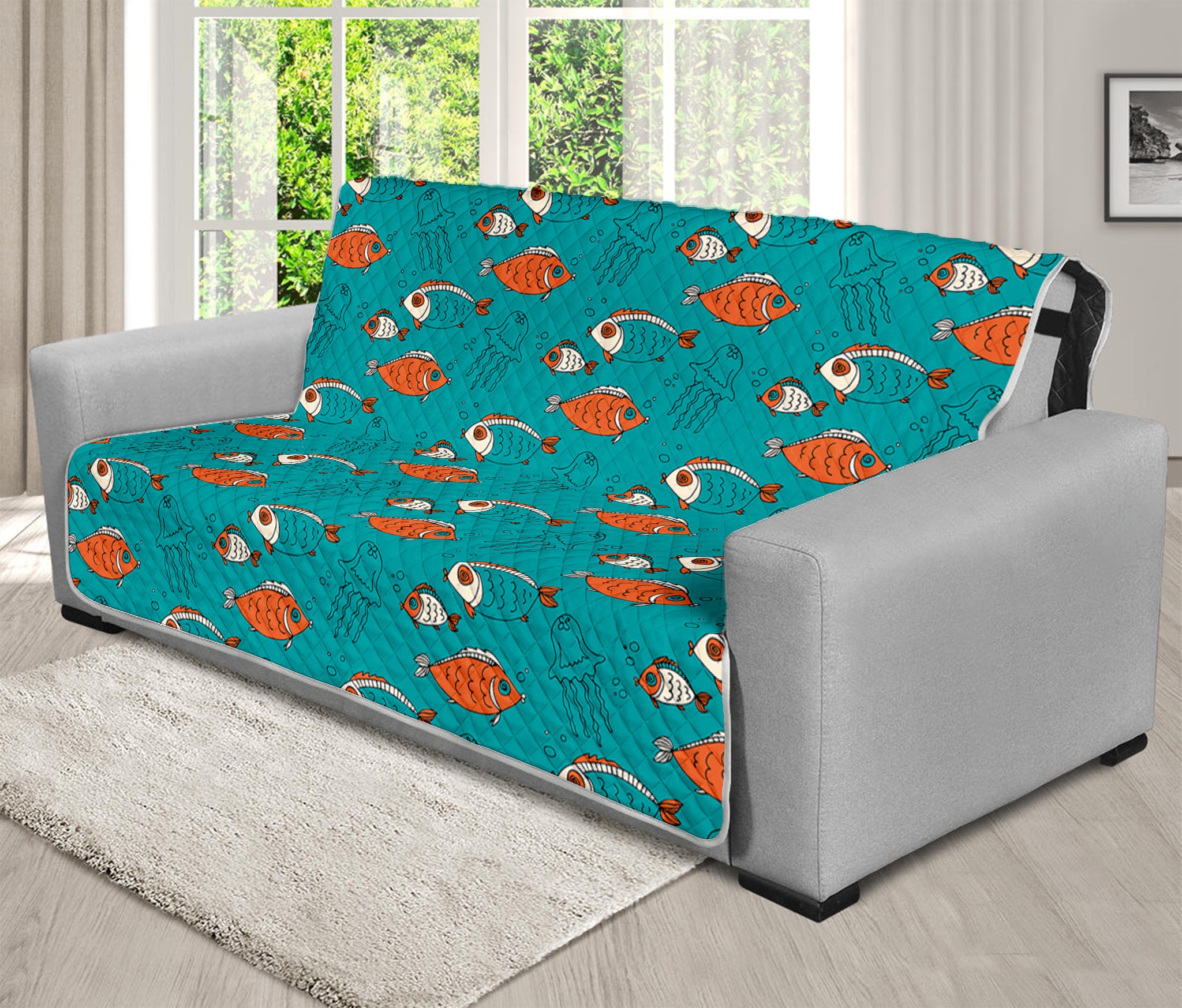 Fish And Jellyfish Pattern Print Futon Protector