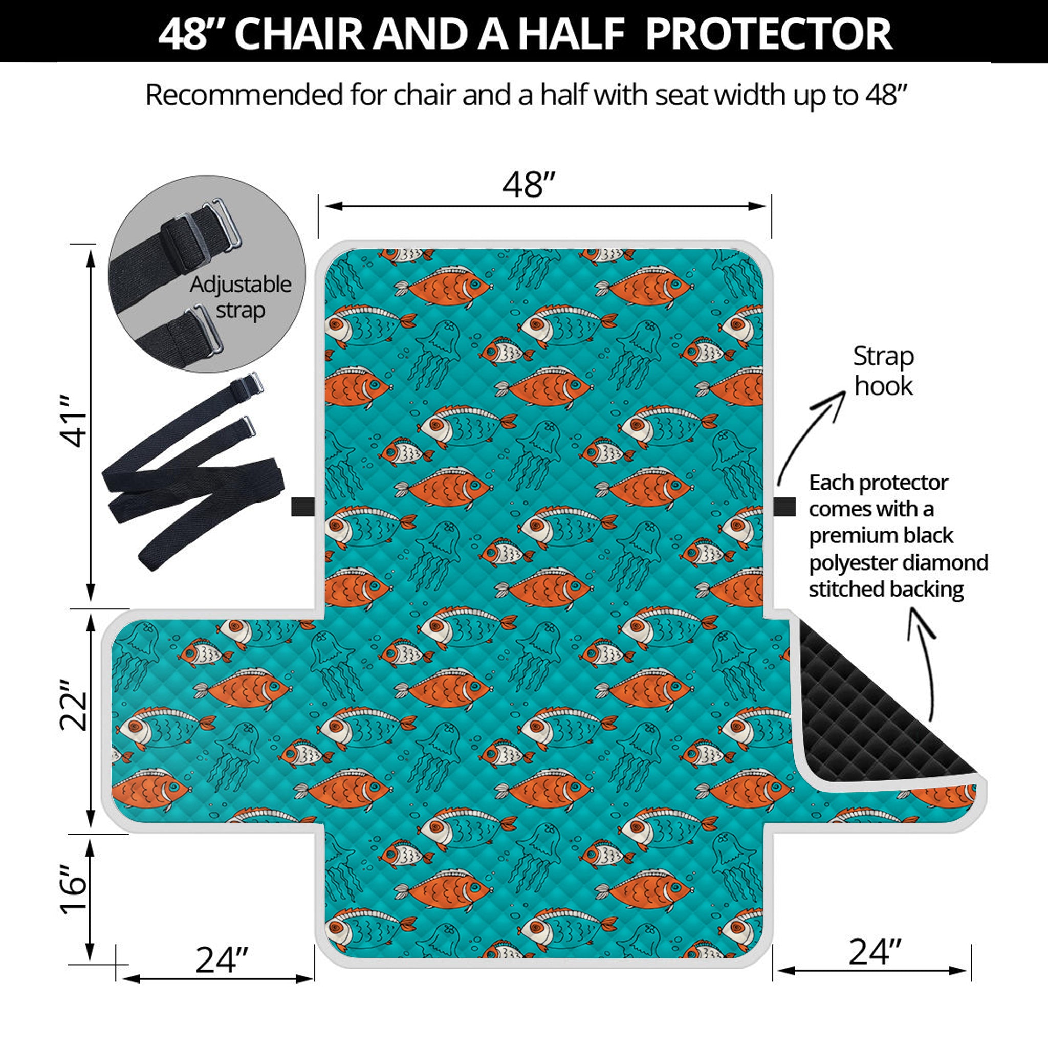 Fish And Jellyfish Pattern Print Half Sofa Protector