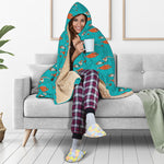 Fish And Jellyfish Pattern Print Hooded Blanket