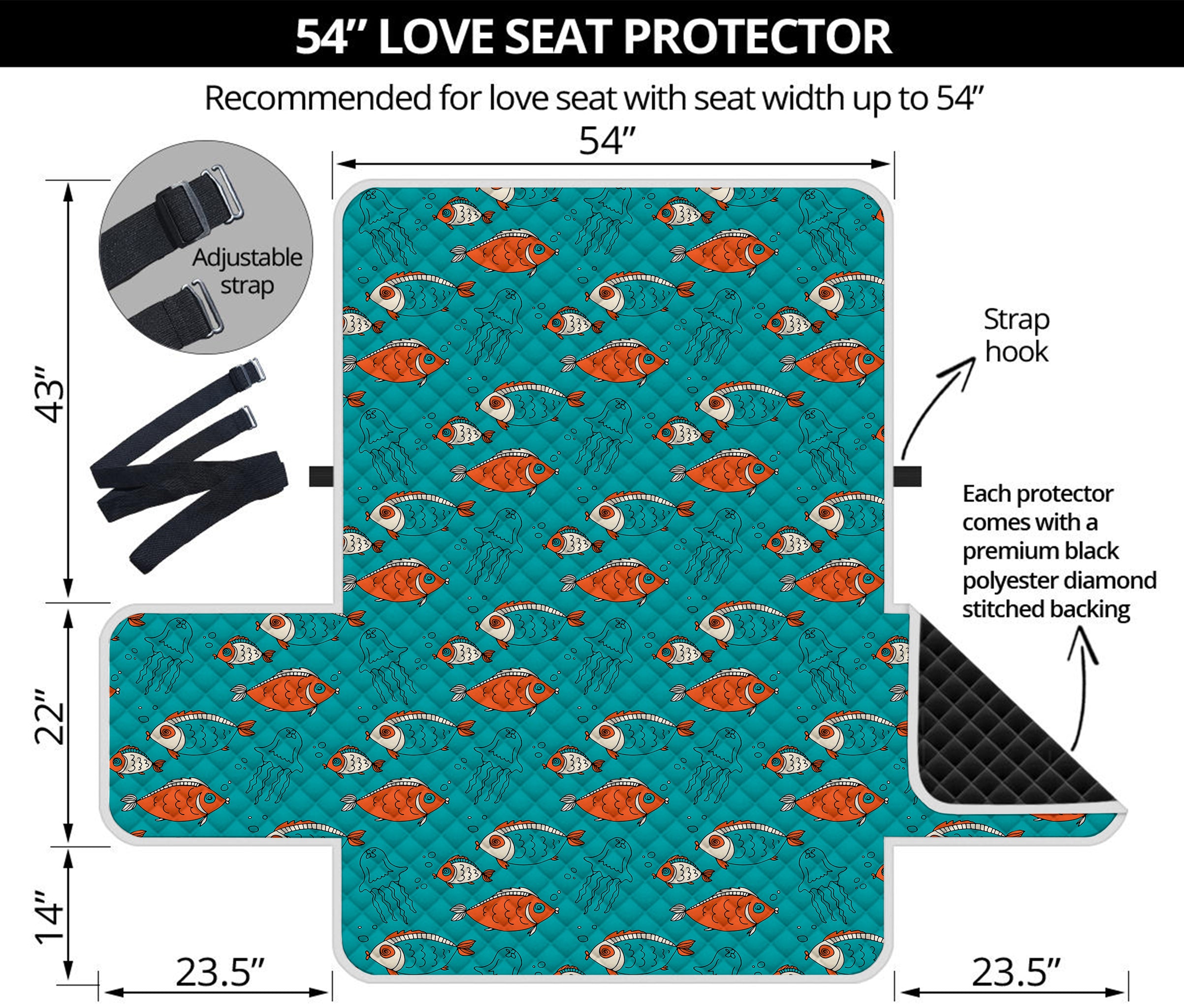 Fish And Jellyfish Pattern Print Loveseat Protector