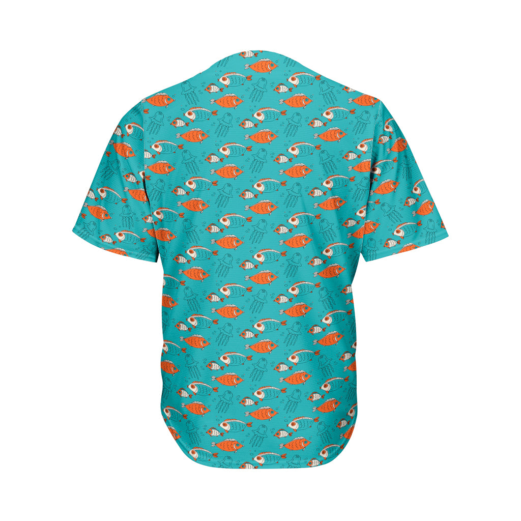 Fish And Jellyfish Pattern Print Men's Baseball Jersey