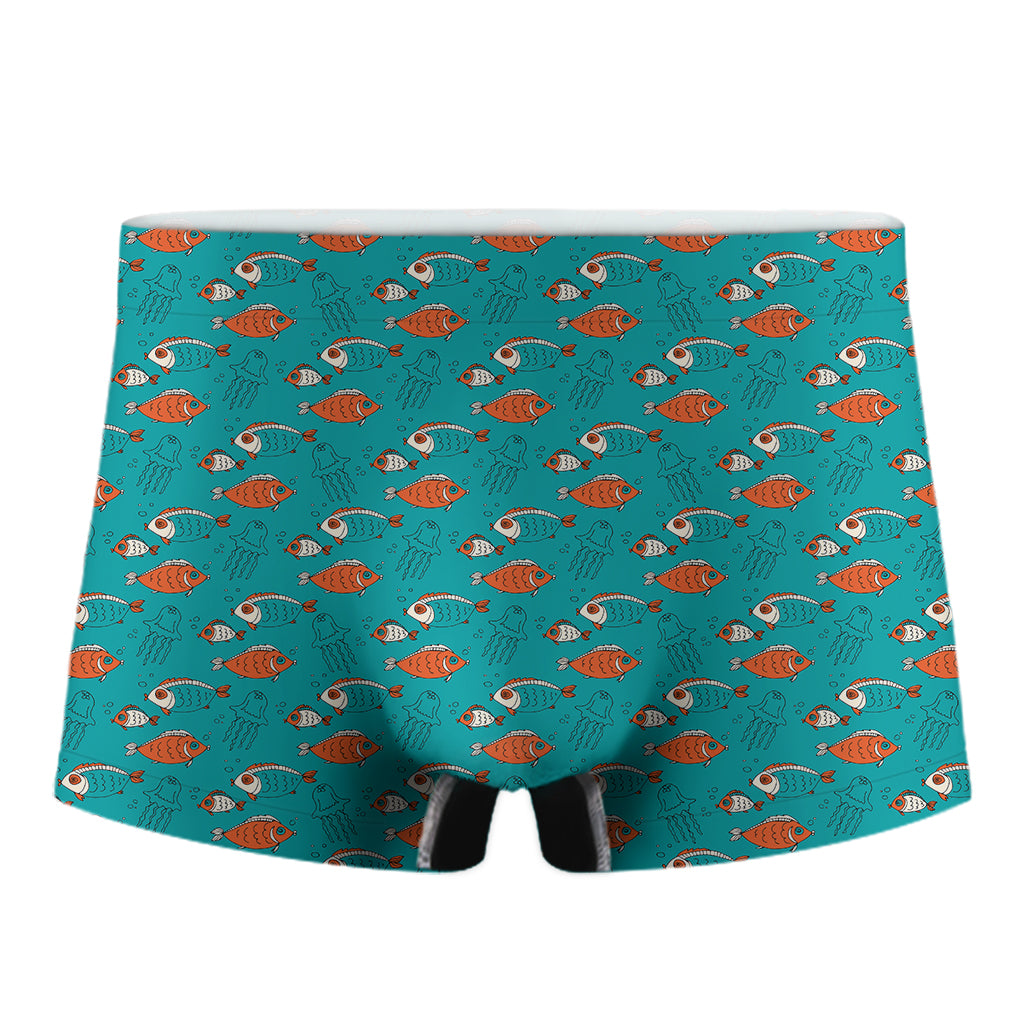 Fish And Jellyfish Pattern Print Men's Boxer Briefs