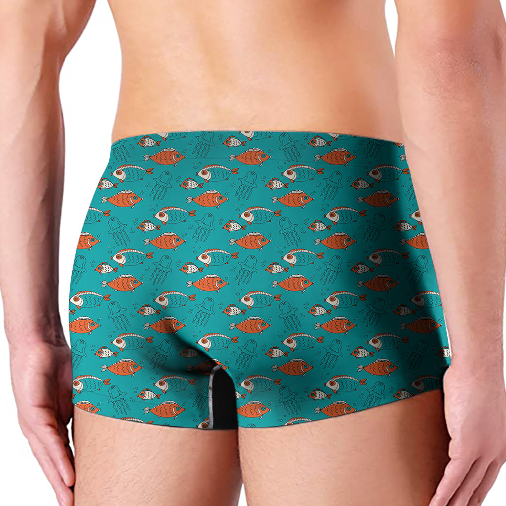 Fish And Jellyfish Pattern Print Men's Boxer Briefs